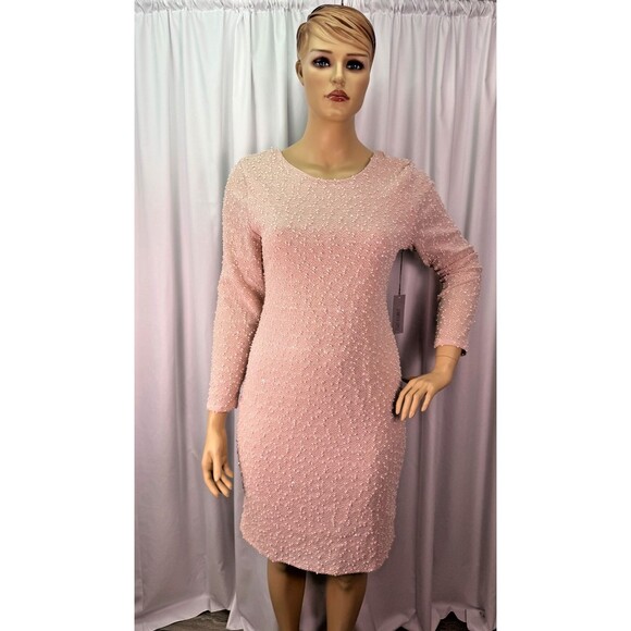 Jennifer Lopez XXL Pink Textured Sequin Sheath Dress Long Sleeve Party Cocktail - Picture 2 of 16